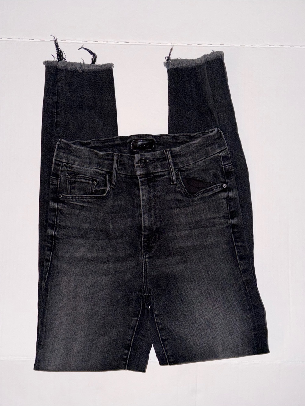 MOTHER Black High-Rise Skinny Jeans with Raw Hem